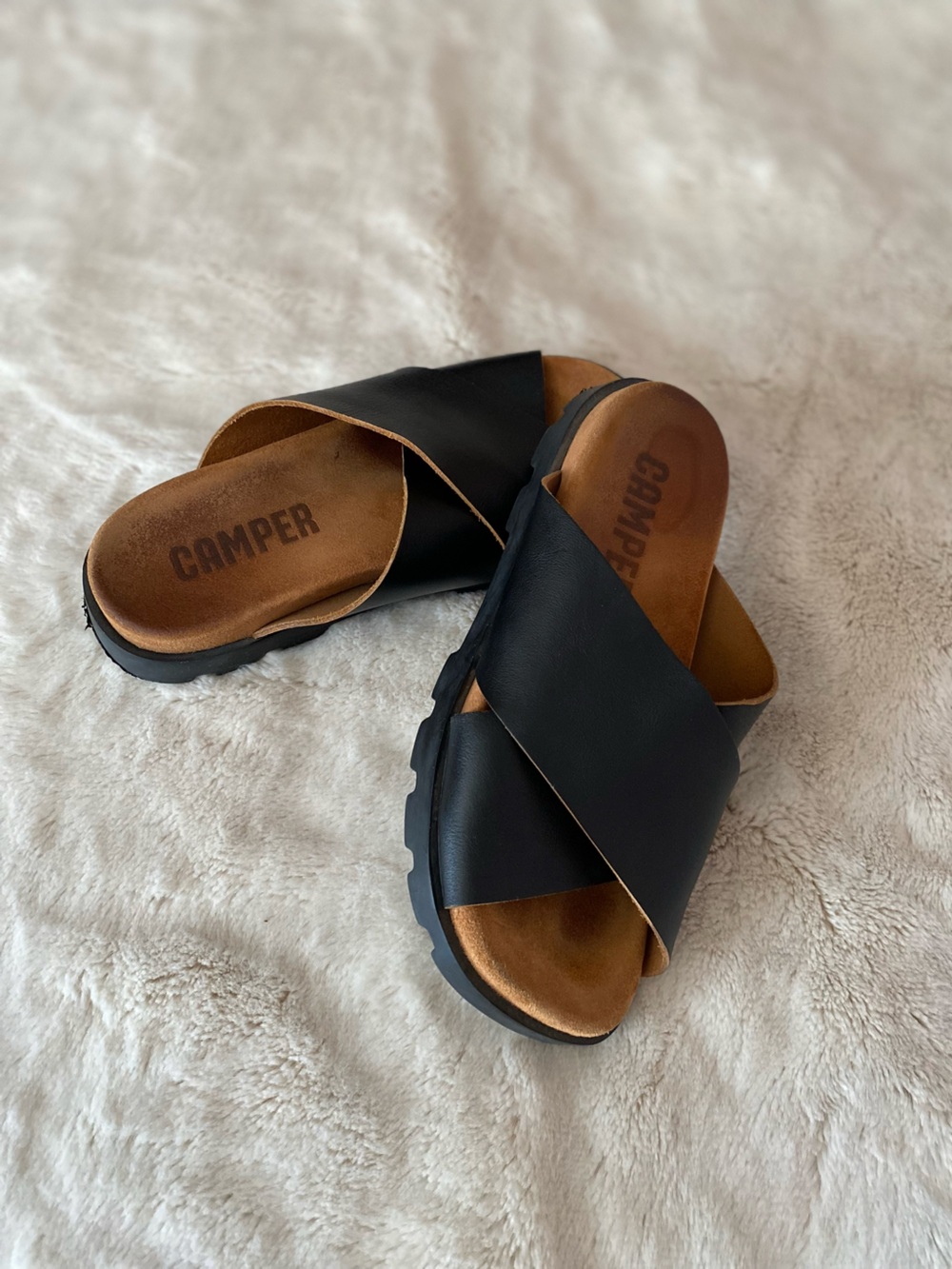 Camper women’s black leather criss cross upper Brutus sandals